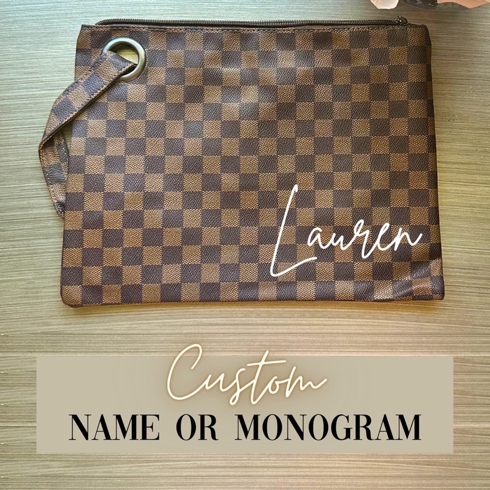 Blank or custom name checkered clutch wallet